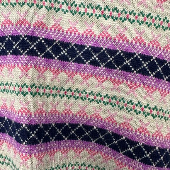Talbots Fair Isle Multicolor Colorful Striped Crewneck Full Zip Back Sweater XL - Picture 3 of 5
